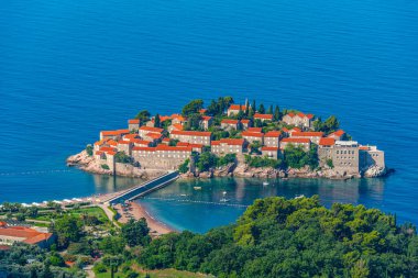 Karadağ 'da Sveti Stefan' ın Panorama görüşü