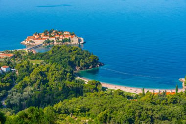 Karadağ 'da Sveti Stefan' ın Panorama görüşü