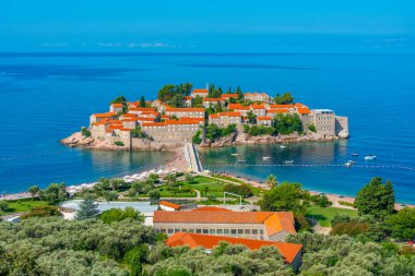 Karadağ 'da Sveti Stefan' ın Panorama görüşü
