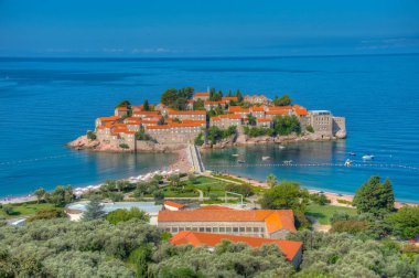 Karadağ 'da Sveti Stefan' ın Panorama görüşü
