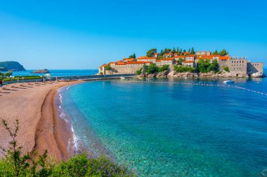 Karadağ 'da Sveti Stefan' ın Panorama görüşü