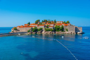 Karadağ 'da Sveti Stefan' ın Panorama görüşü