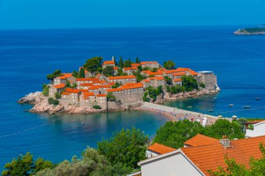 Karadağ 'da Sveti Stefan' ın Panorama görüşü