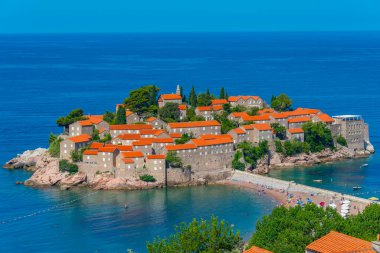 Karadağ 'da Sveti Stefan' ın Panorama görüşü