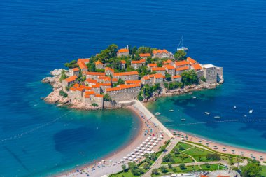 Karadağ 'da Sveti Stefan' ın Panorama görüşü