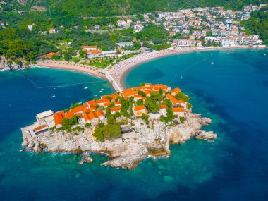 Karadağ 'da Sveti Stefan' ın Panorama görüşü