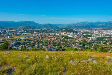 Karadağ 'ın Podgorica şehir merkezinin hava manzarası