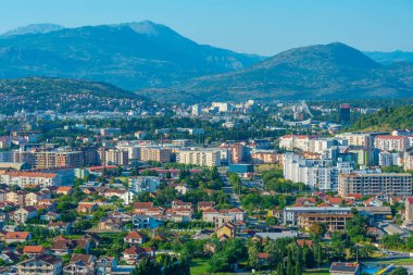 Karadağ 'ın Podgorica şehir merkezinin hava manzarası
