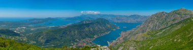 Karadağ 'daki Boka Kotorska körfezi ve Tivat' ın hava manzarası