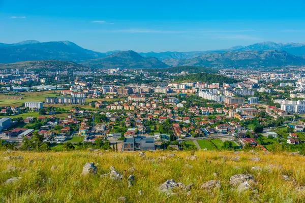 Karadağ 'ın Podgorica şehir merkezinin hava manzarası