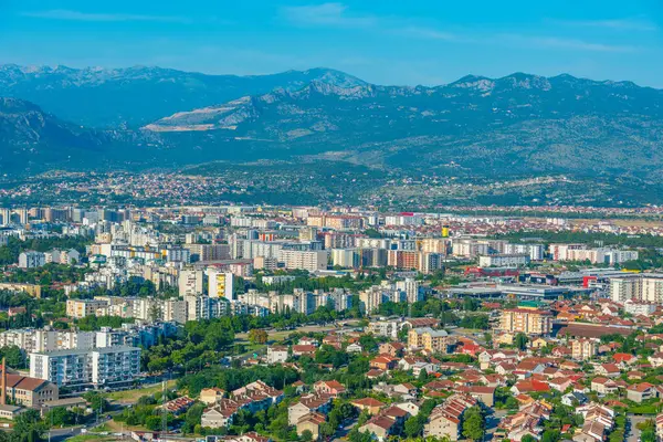 Karadağ 'ın Podgorica şehir merkezinin hava manzarası