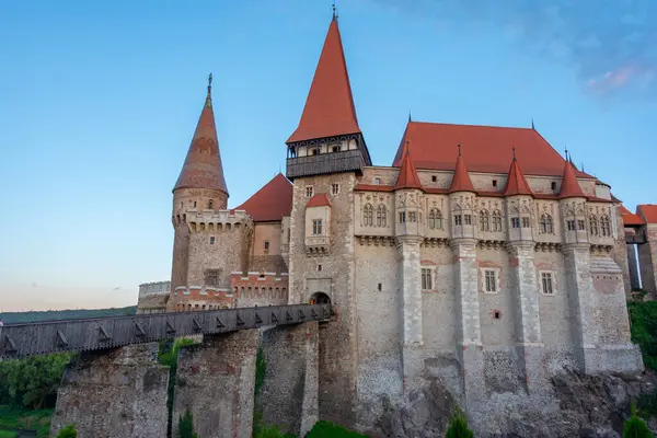 stock image Sunset view of the Korvin castle in Hunedoara, Romania