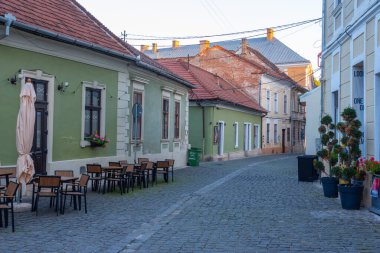 Romanya 'nın Cluj-Napoca kentindeki bir caddenin gün batımı manzarası
