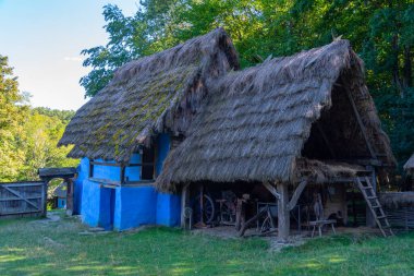 Romanya 'nın Sibiu kentindeki Astra etnografi müzesinde tarihi evler