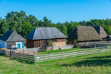 Romanya 'nın Sibiu kentindeki Astra etnografi müzesinde tarihi evler