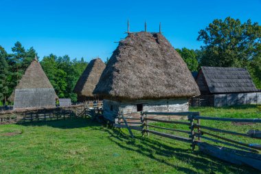 Romanya 'nın Sibiu kentindeki Astra etnografi müzesinde tarihi evler