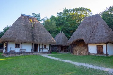 Romanya 'nın Sibiu kentindeki Astra etnografi müzesinde tarihi evler