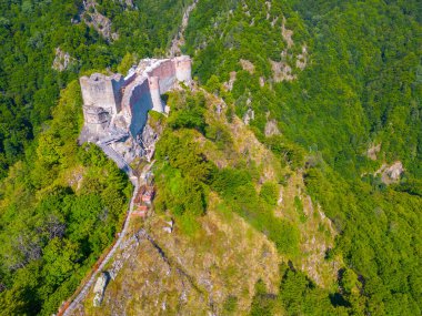 Romanya 'daki Poenari Kalesinin Panorama manzarası