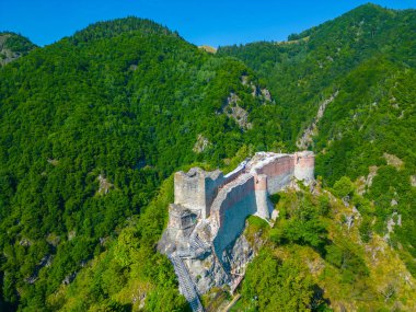 Romanya 'daki Poenari Kalesinin Panorama manzarası