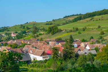 Romen köyü Biertan 'ın hava manzarası