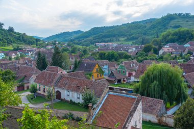 Romen köyü Biertan 'ın hava manzarası