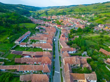 Romen köyü Biertan 'ın hava manzarası