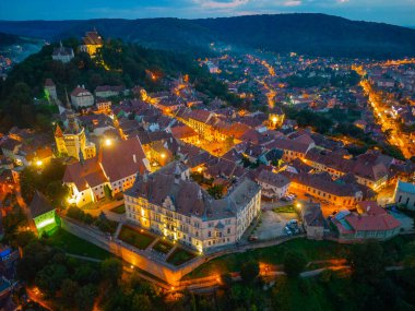 Romanya 'nın Sighisoara kentinin günbatımı manzarası
