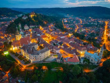 Romanya 'nın Sighisoara kentinin günbatımı manzarası