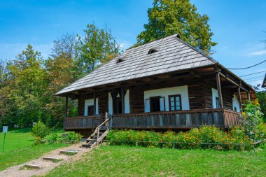 Romanya 'nın Suceava kentindeki Bucovina Köy Müzesinde tarihi evler