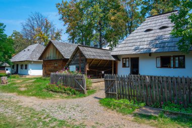 Romanya 'nın Suceava kentindeki Bucovina Köy Müzesinde tarihi evler