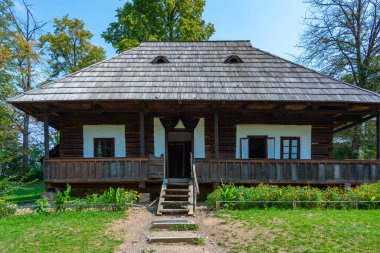 Romanya 'nın Suceava kentindeki Bucovina Köy Müzesinde tarihi evler