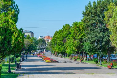 Romanya 'daki Targu Mures' in merkezinde uzun bir park