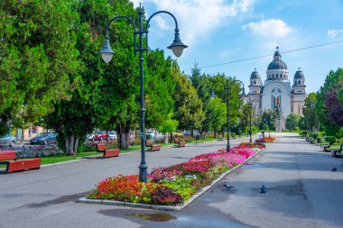 Romanya 'daki Targu Mures' in merkezinde uzun bir park