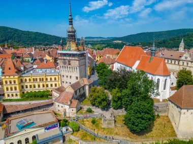 Romanya 'nın Sighisoara kentinin Panorama manzarası