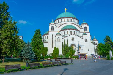 Sırbistan 'ın Belgrad kentindeki Aziz Sava katedralinin manzarası