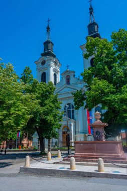 Sırbistan 'ın Sremski Karlovci kentinde dört aslan çeşmesi ve St. Nicholas Katedrali