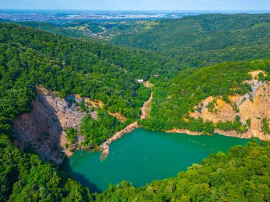 Ledinacko Jezero Gölü Sırbistan 'daki Fruska Gora Parkı' nda