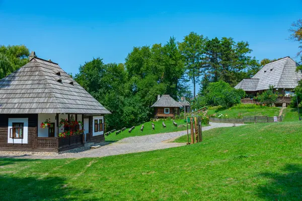 stock image Historical houses at Bucovina Village Museum in Suceava, Romania