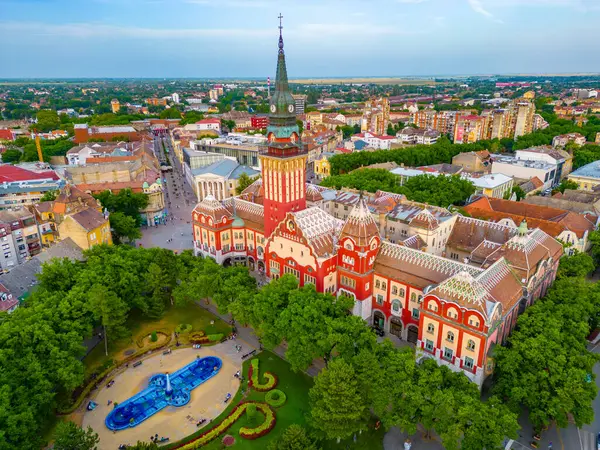 stock image Aerial view of art nouveau town hall in Serbian town Subotica