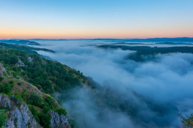 Sırbistan 'daki Uvac nehri boyunca sabah sisi