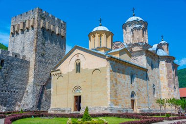 Manasija monastery in Serbia during a sunny day clipart