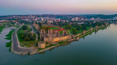 Sunset aerial view of Smederevo fortress in Serbia clipart