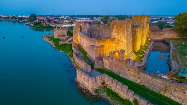 Sunset aerial view of Smederevo fortress in Serbia clipart