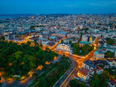 Sırbistan 'ın eski Belgrad kentinin günbatımı manzarası