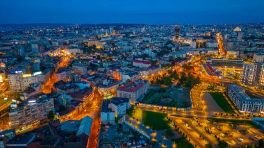 Sırbistan 'ın eski Belgrad kentinin günbatımı manzarası
