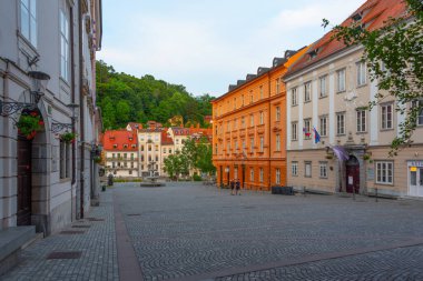 Slovenya 'nın Ljubljana kentindeki Novi Trg meydanında gün batımı