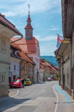 Slovenya 'nın Skofja Loka kentinde tarihi bir cadde