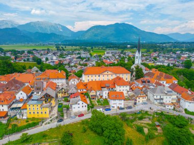 Slovenya 'nın Radovljica kentinin hava manzarası