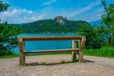 Slovenya 'daki Bled Castle' a bakan bir bank