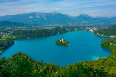Slovenya lake Bled havadan görünümü